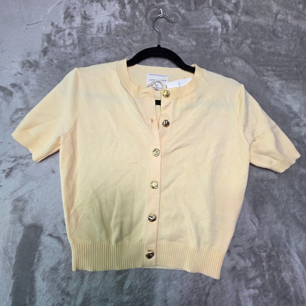 Soho & Stella New York Yellow Short Sleeve Cardigan Gold Buttons ST23382 Small